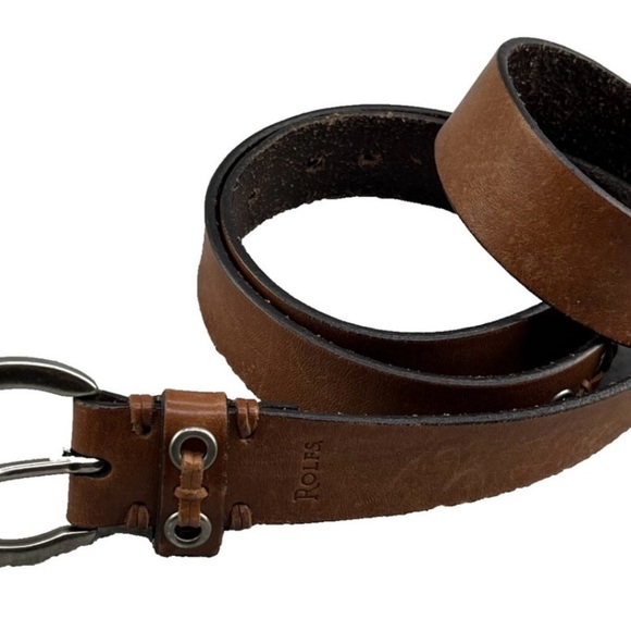 ROLFS Women’s Distressed Brown Leather Belt Horseshoe Brushed Silver Buckle XL - Picture 16 of 16
